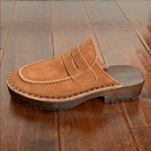 Studded Tan Suede Clogs